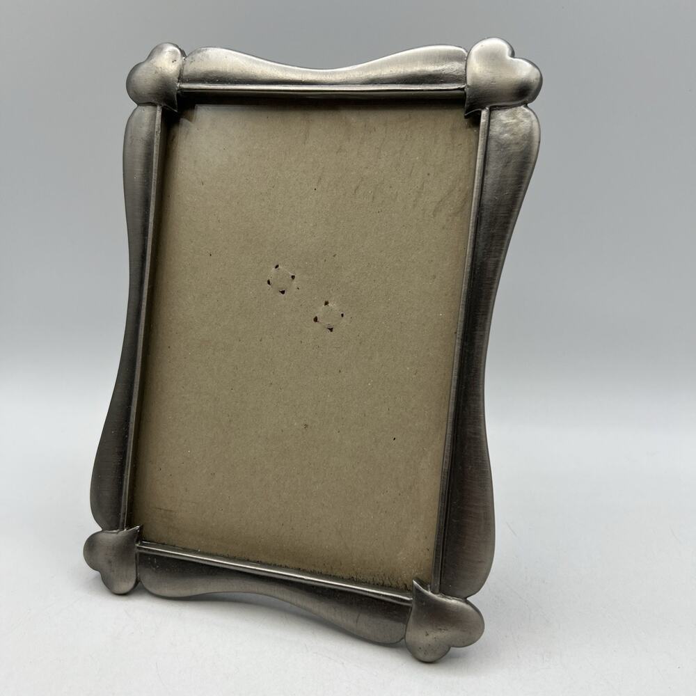 Vintage Pewter Puffy Hearts Photo Frame Metal Silver 5x7" 1980s